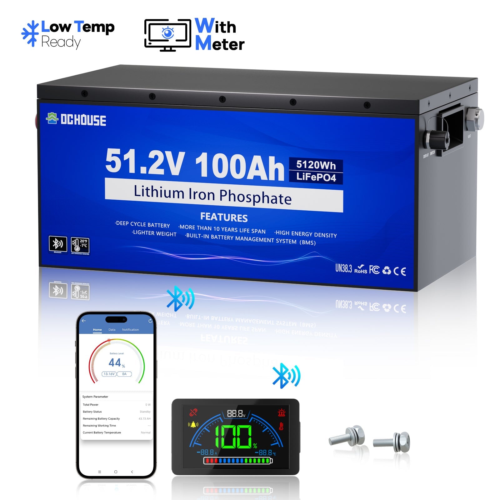 DC HOUSE Dependable 48V 100Ah LiFePO4 Metal Case Battery - Ideal for Golf Carts (No Charger)