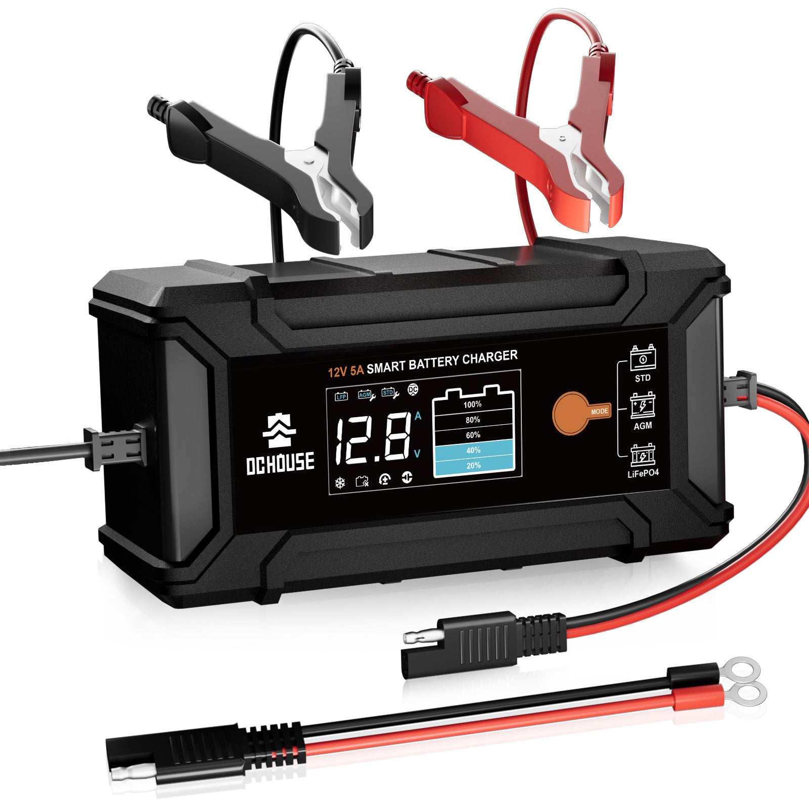 12V 5A Caricabatterie intelligente AC-DC per batterie LiFePO4 e al piombo