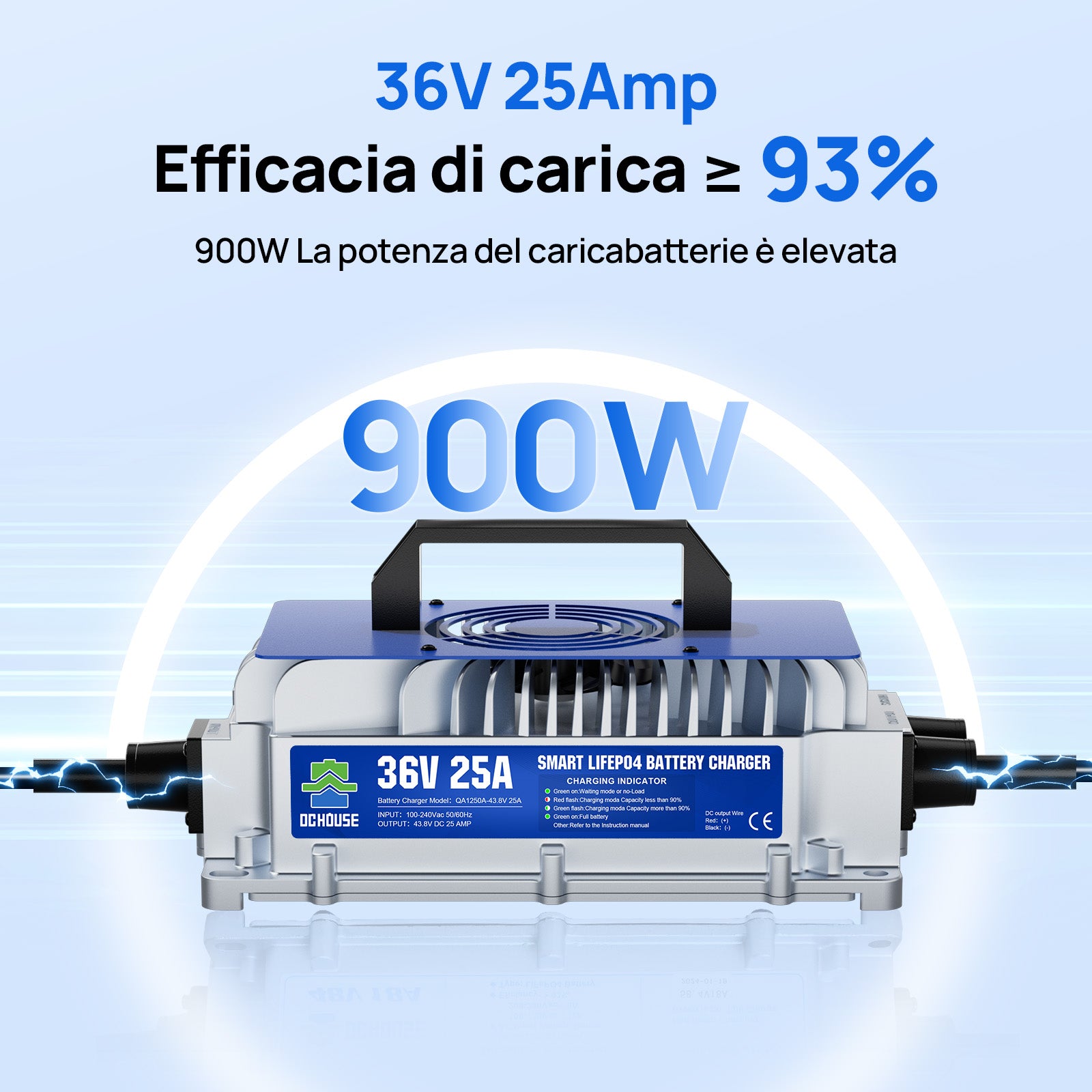 DC HOUSE Caricatore Portatile LiFePO4 36V 25A AC-DC