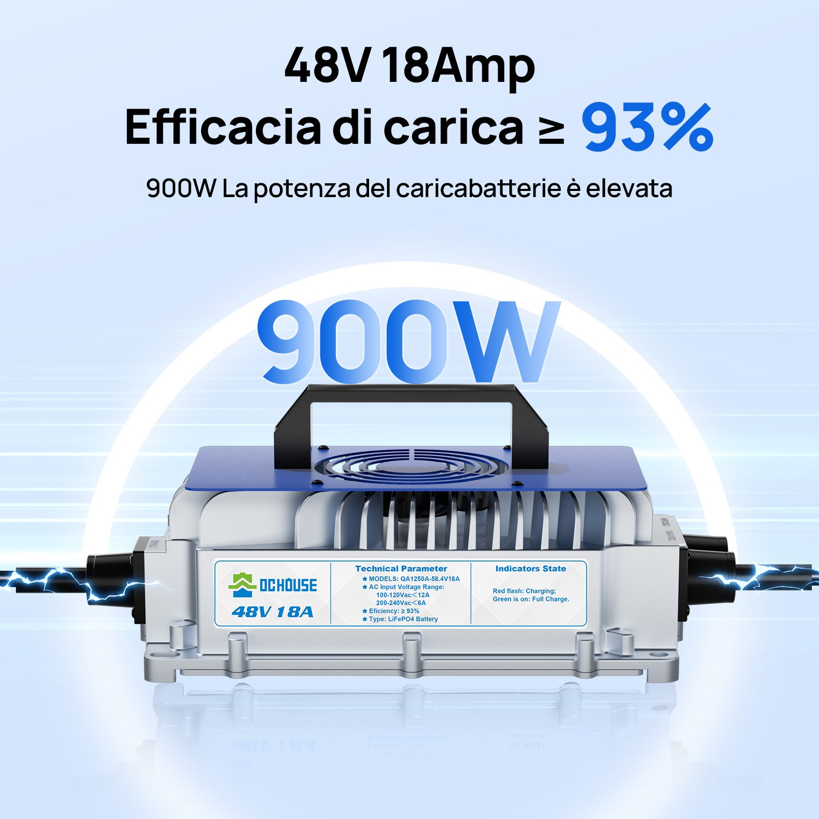 DC HOUSE 48V 50Ah Batteria LiFePO4 Durevole con Custodia in Metallo e Caricatore – Bluetooth e Protezione per Basse Temperature per Carrelli da Golf