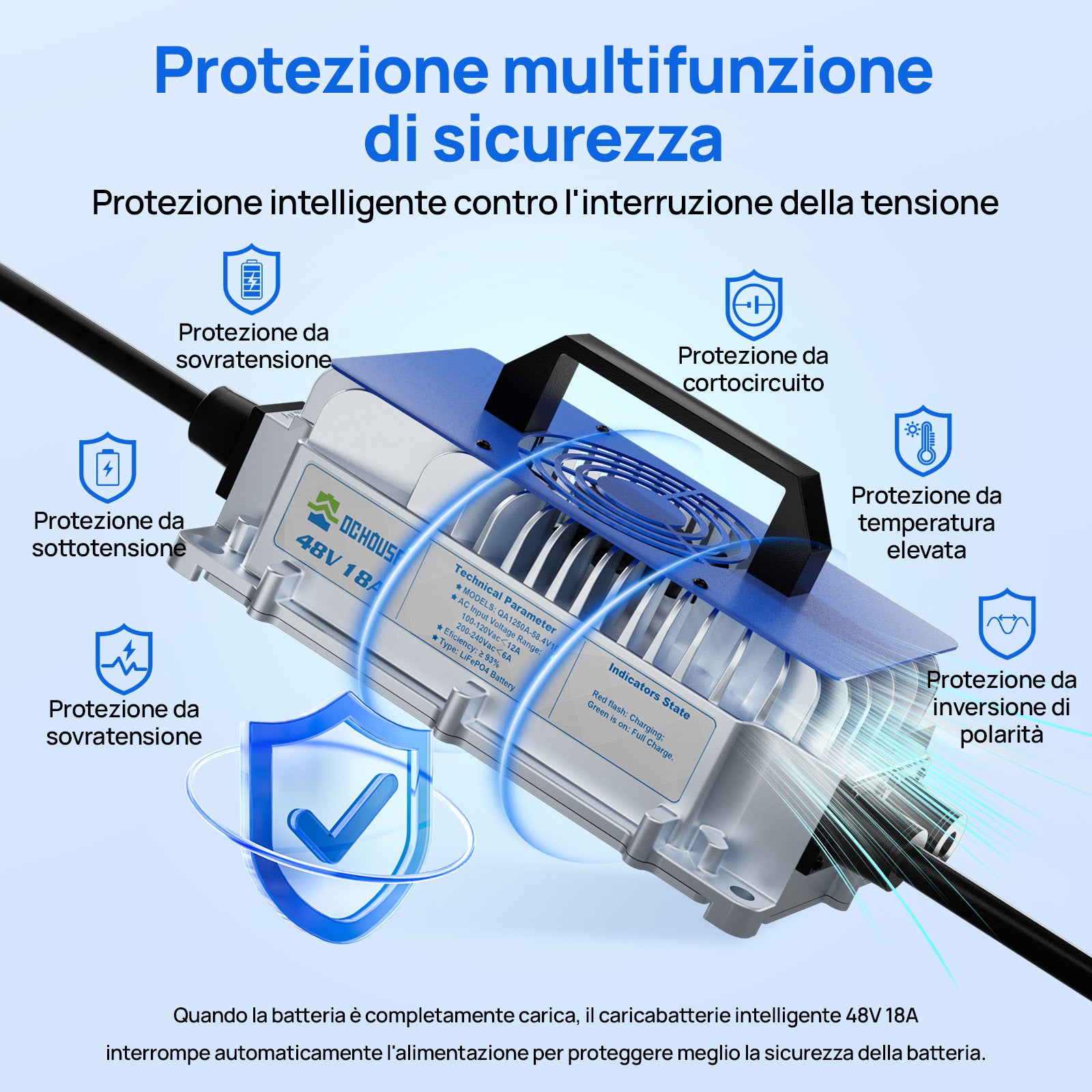 DC HOUSE 48V 50Ah Batteria LiFePO4 Durevole con Custodia in Metallo e Caricatore – Bluetooth e Protezione per Basse Temperature per Carrelli da Golf