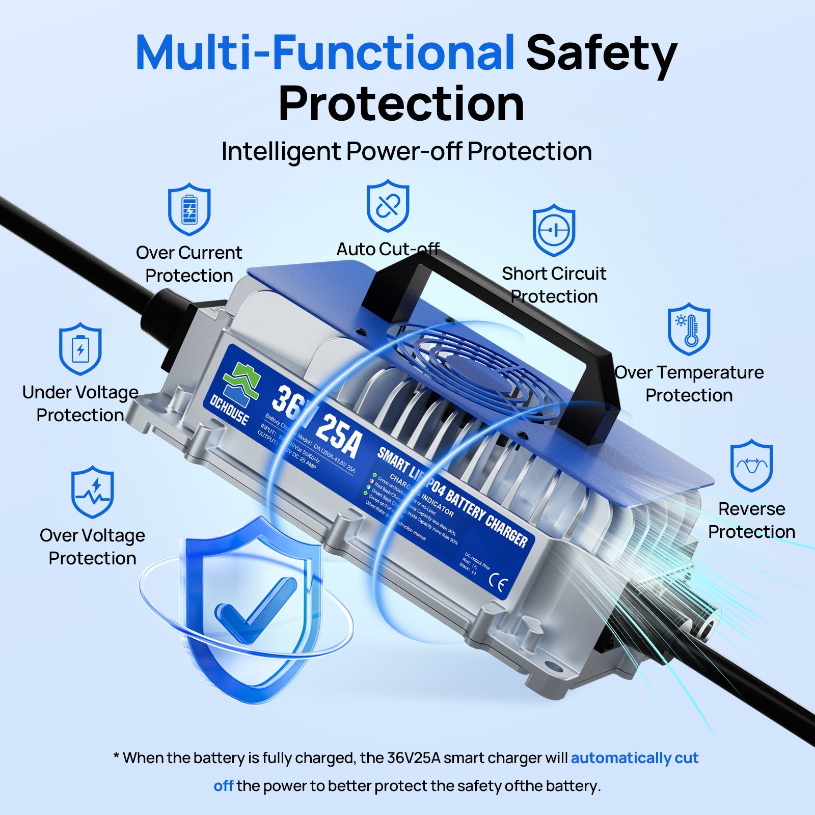 36V 100Ah 2.0 LiFePO4 Bluetooth Flame-retardant ABS Case Battery & Charger