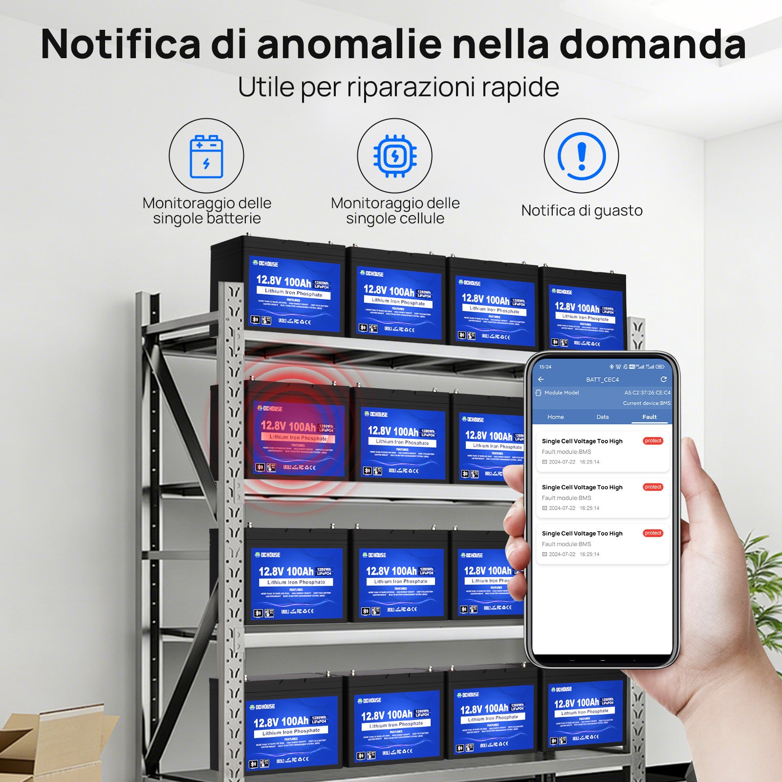 DC HOUSE Batteria LiFePO4 12V 100Ah Ciclo Profondo – Bluetooth e Protezione a Bassa Temperatura
