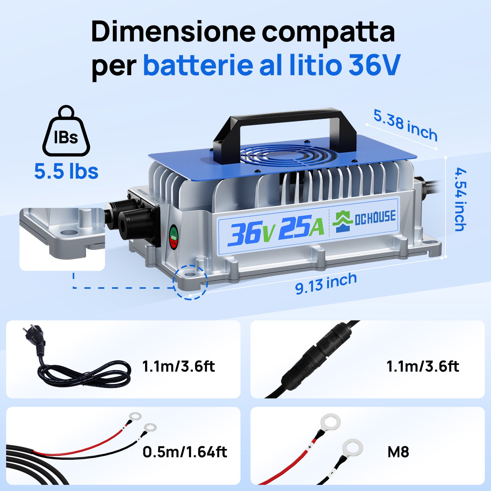 DC HOUSE Caricatore Portatile LiFePO4 36V 25A AC-DC