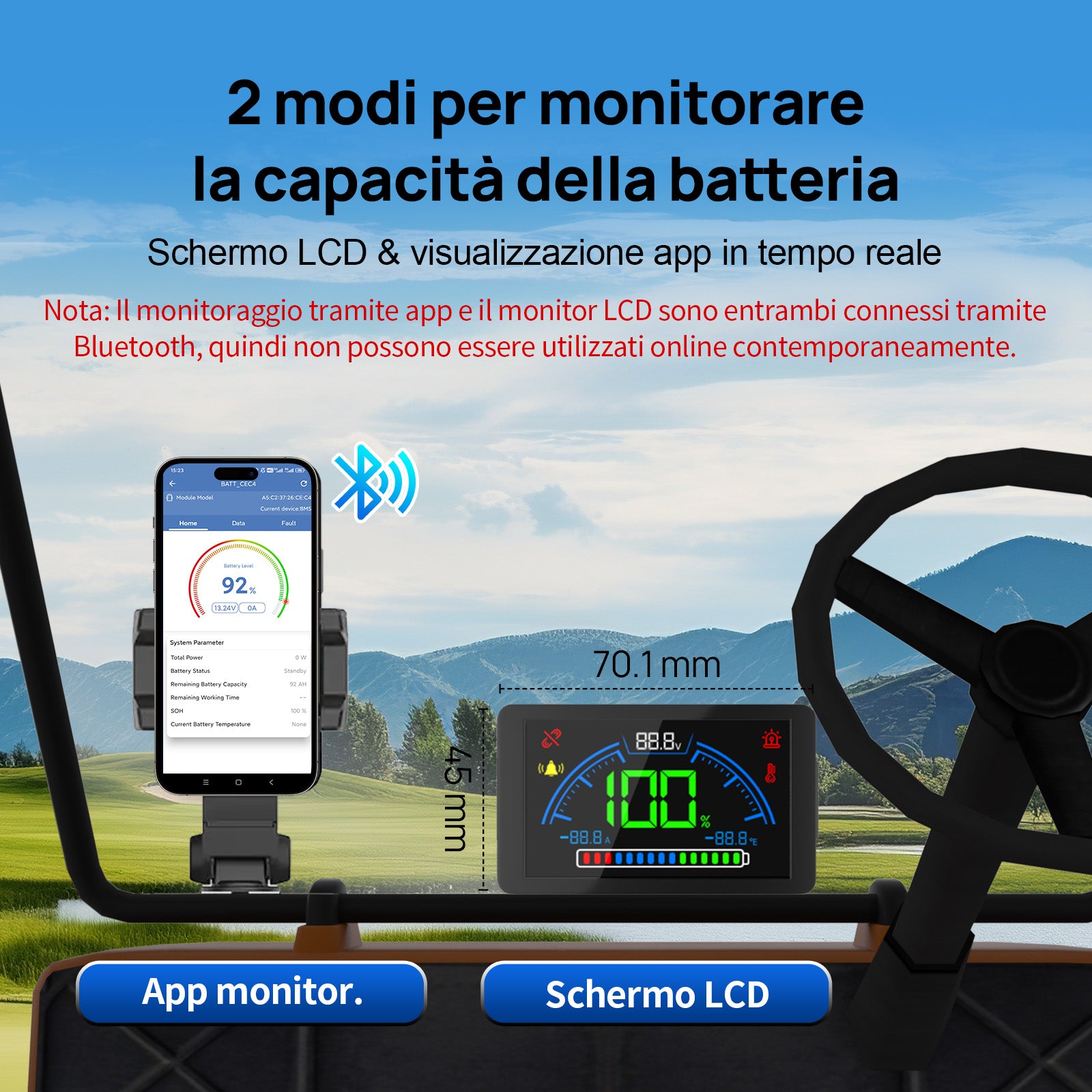 DC HOUSE Smart 48V 100Ah LiFePO4 ABS Plastic Battery with Charger - Bluetooth & LCD Monitoring for Golf Carts