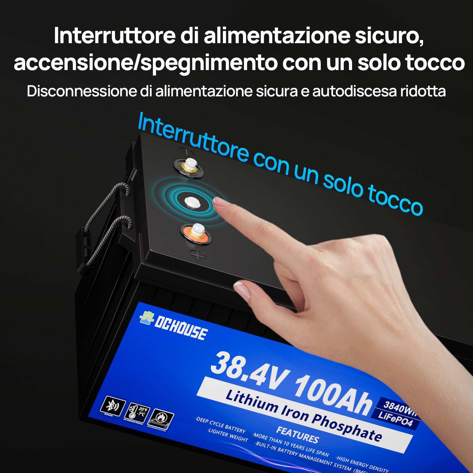Batteria 36V 100Ah 2.0 LiFePO4 con Bluetooth, Custodia ABS e Caricabatterie