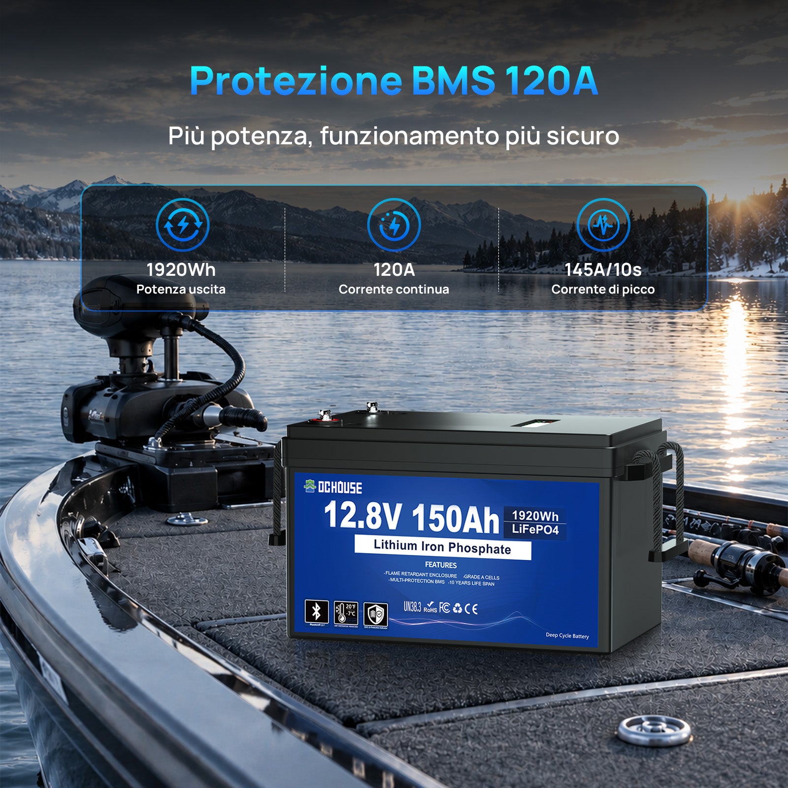DC HOUSE 12V 150Ah Batteria LiFePO4 con Bluetooth, Indicatori SOC e Protezione per Basse Temperature