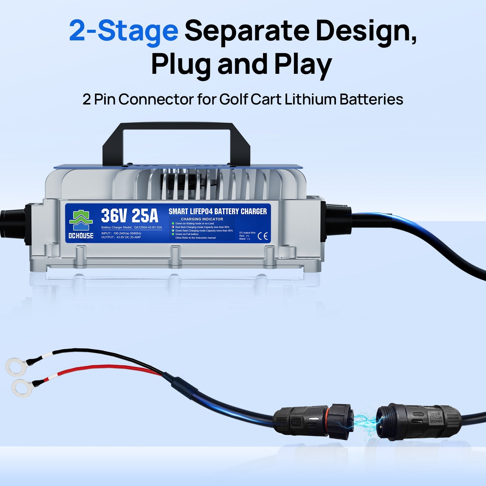 36V 100Ah 2.0 LiFePO4 Bluetooth Flame-retardant ABS Case Battery & Charger