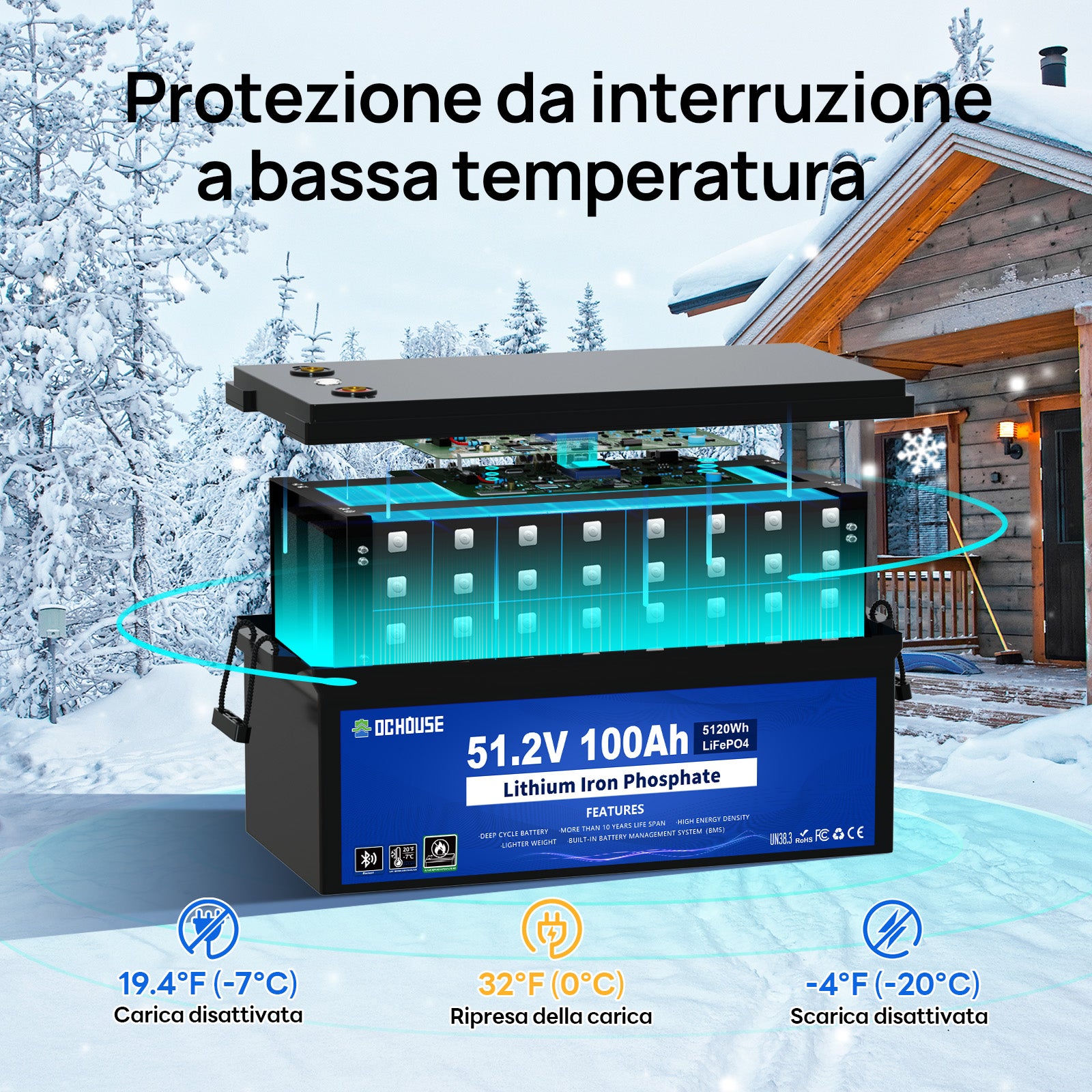 DC HOUSE Smart 48V 100Ah LiFePO4 ABS Plastic Battery with Charger - Bluetooth & LCD Monitoring for Golf Carts