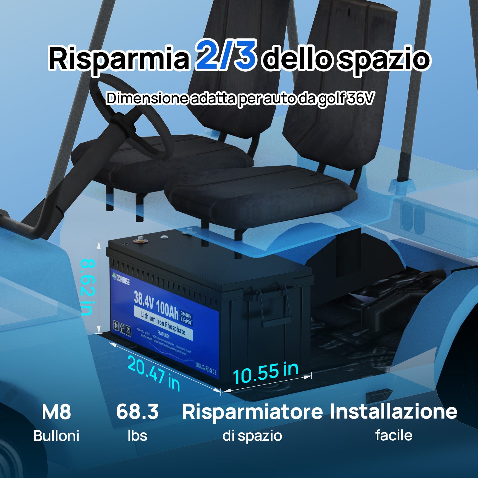 Batteria 36V 100Ah 2.0 LiFePO4 con Bluetooth, Custodia ABS e Caricabatterie