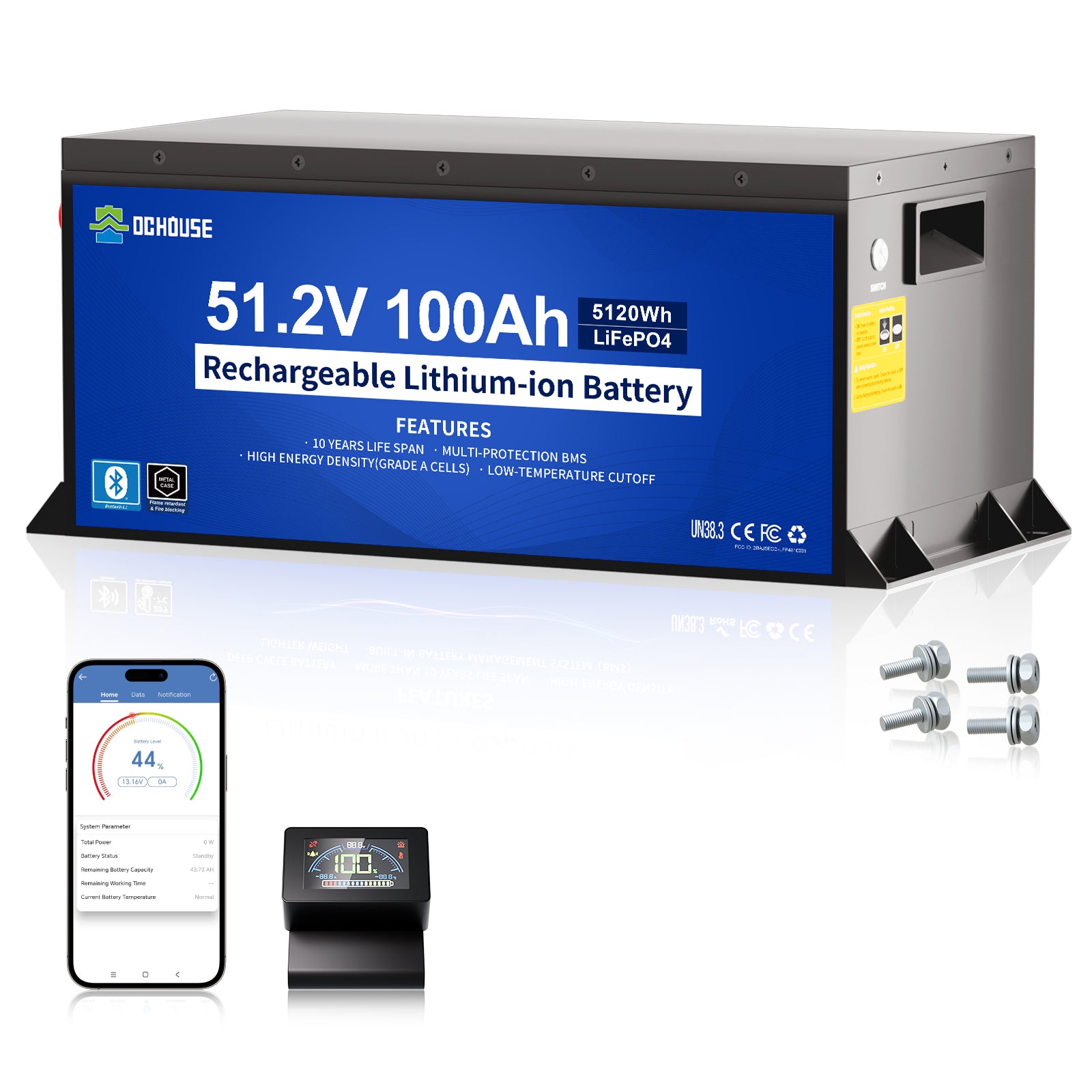 [Prevendita di 5 giorni]DC HOUSE Batteria LiFePO4 48V 100Ah con Scocca Metallica – Ideale per Golf Cart (Senza Caricatore)