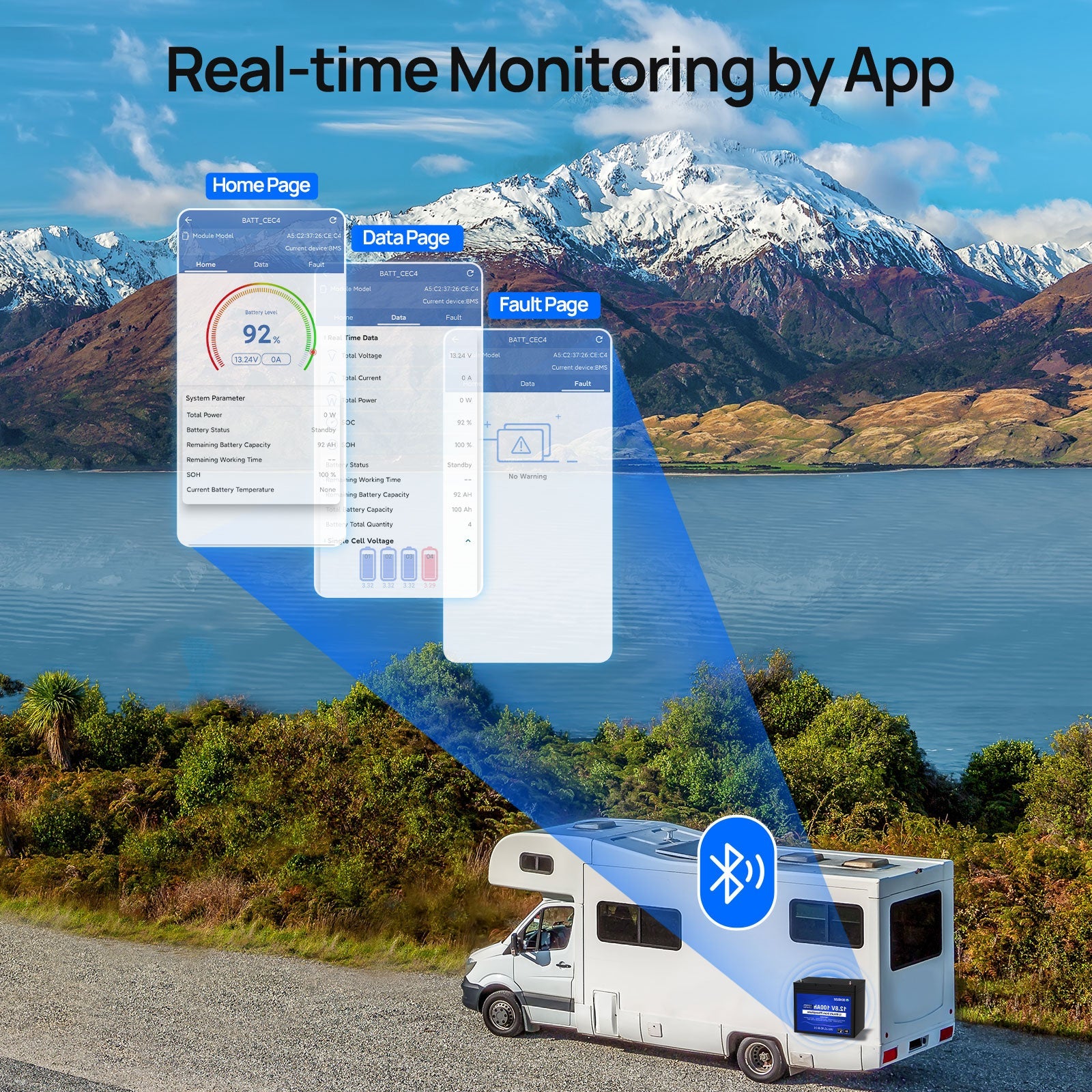 12V 100Ah Deep Cycle LiFePO4 Bluetooth & Low Temp Protection Battery