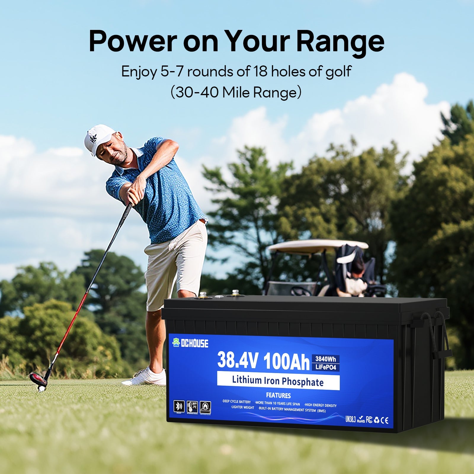 36V 100Ah 2.0 LiFePO4 Bluetooth Flame-retardant ABS Case Battery & Charger