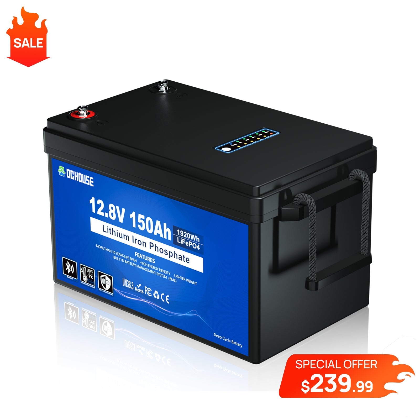 12V 150Ah with Bluetooth, SOC Indicators & Low Temp Protection