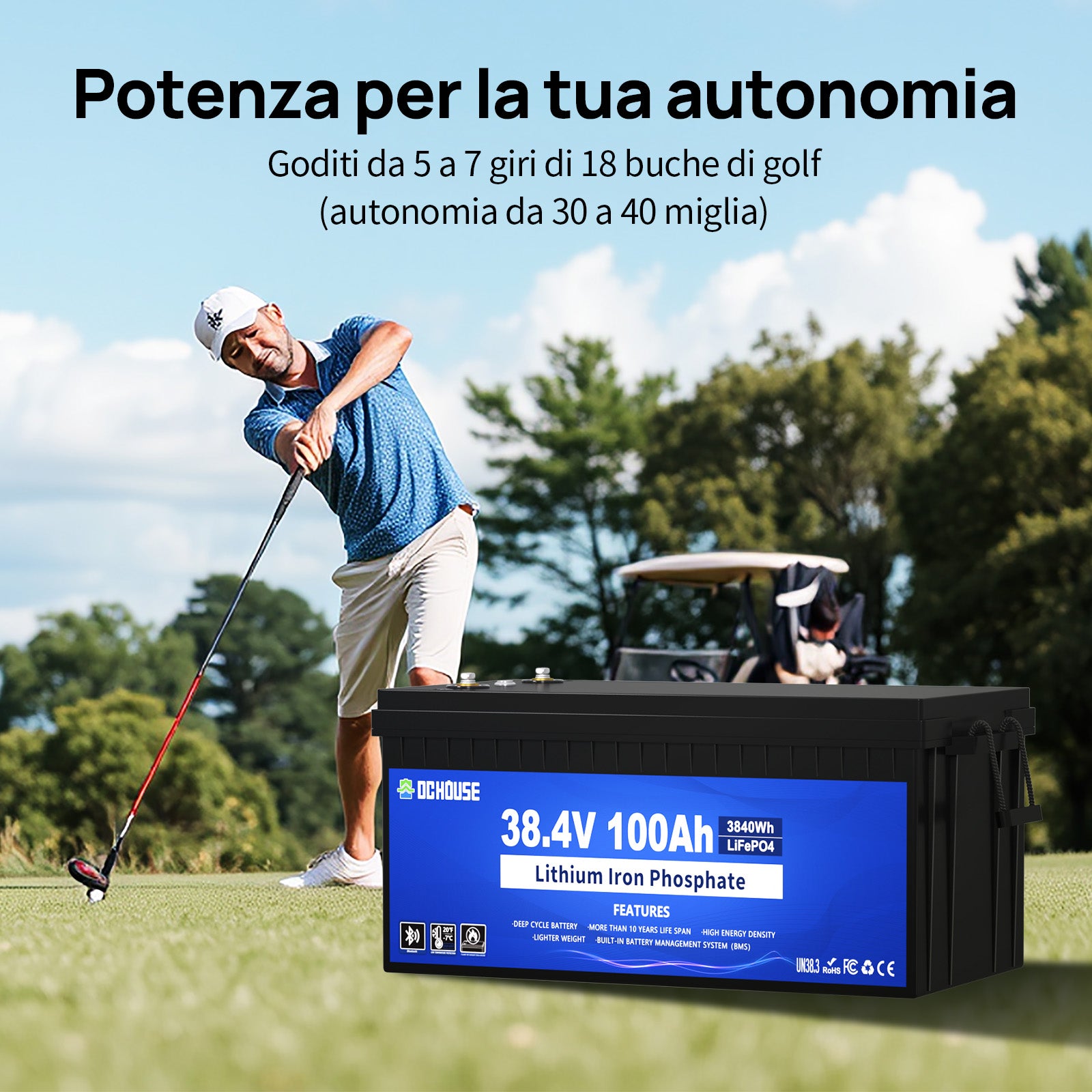 Batteria 36V 100Ah 2.0 LiFePO4 con Bluetooth, Custodia ABS e Caricabatterie