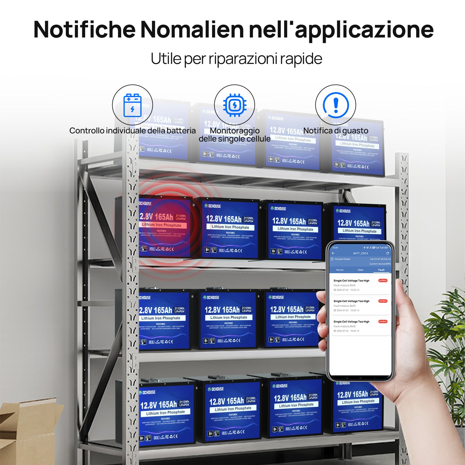 DC HOUSE Batteria LiFePO4 12V 165Ah Ciclo Profondo – Bluetooth & Protezione a Bassa Temperatura