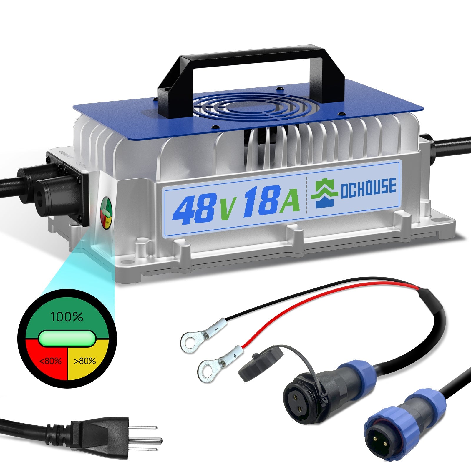 DC HOUSE Premium 48V 100Ah LiFePO4 Metal Case Battery with Charger - Ideal for Golf Carts