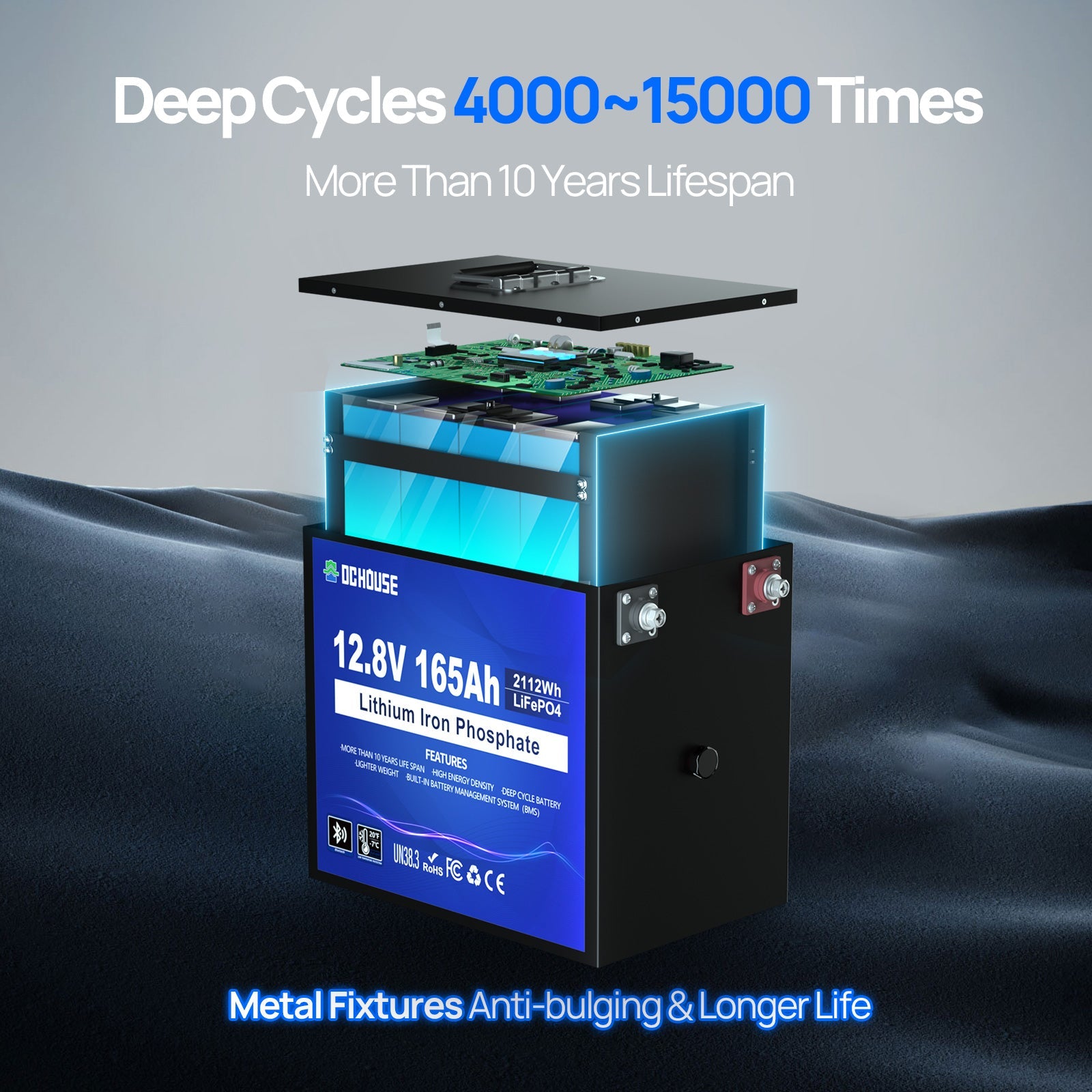 12V 165Ah Deep Cycle LiFePO4 Bluetooth & Low Temp Protection Battery