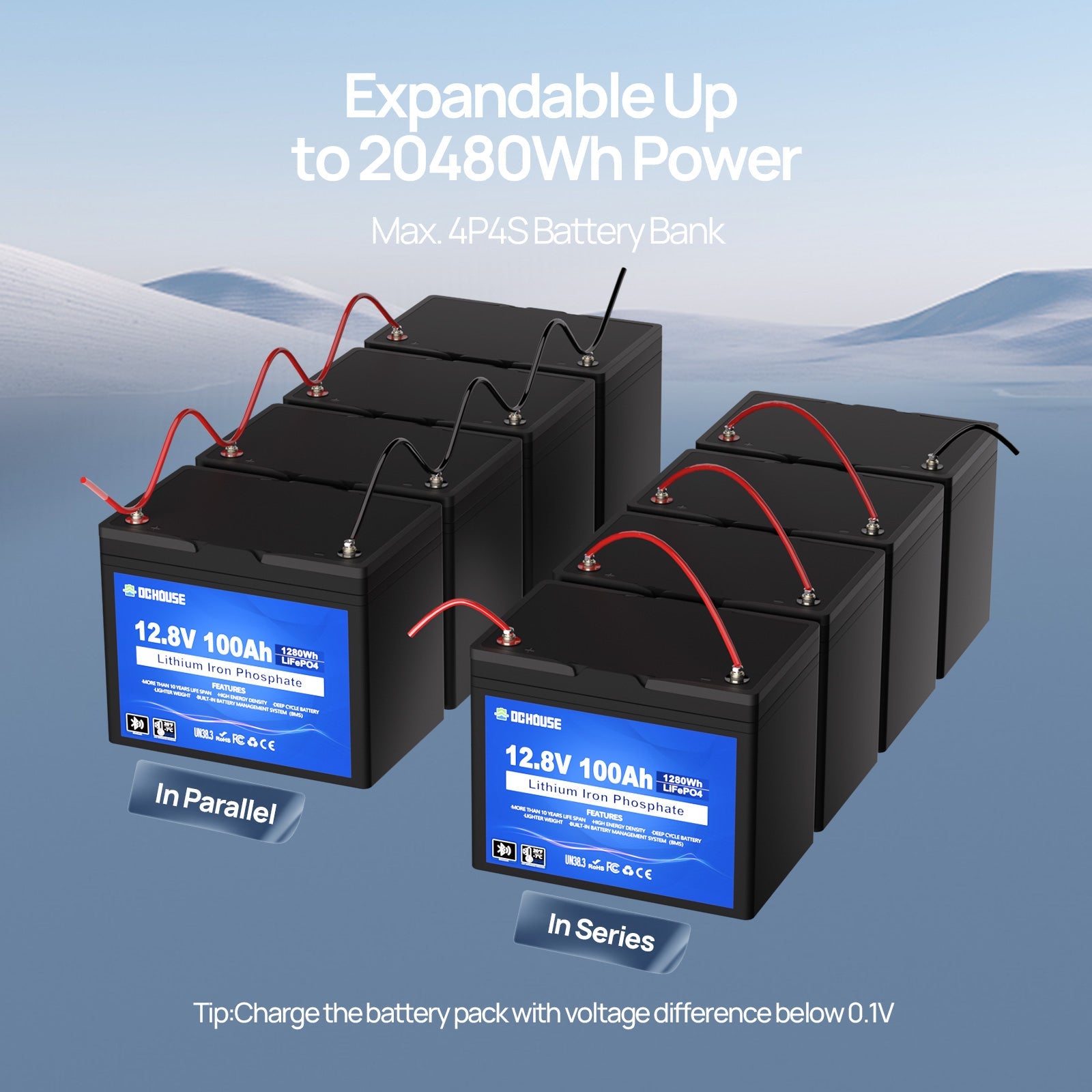 12V 100Ah Deep Cycle LiFePO4 Bluetooth & Low Temp Protection Battery