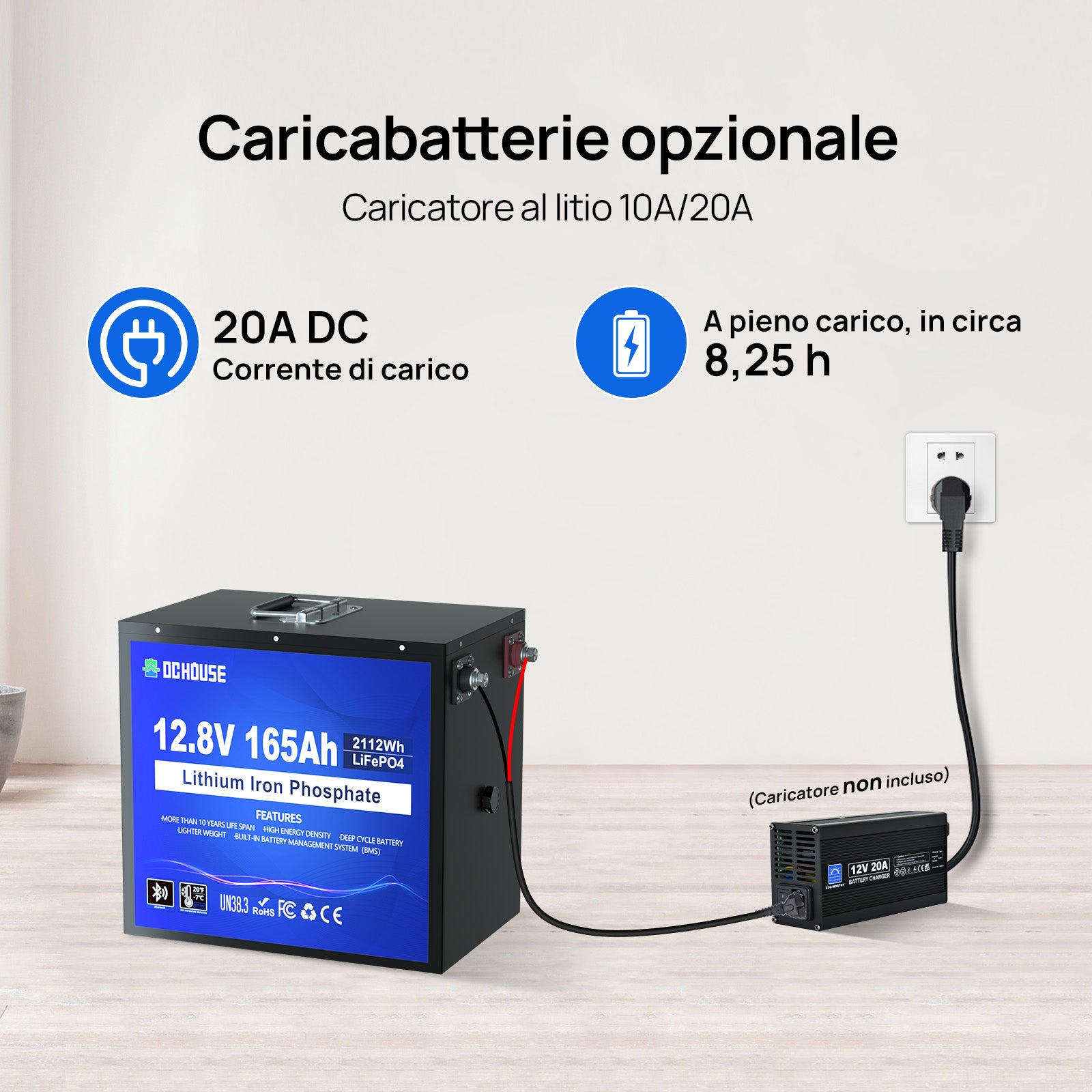 DC HOUSE Batteria LiFePO4 12V 165Ah Ciclo Profondo – Bluetooth & Protezione a Bassa Temperatura