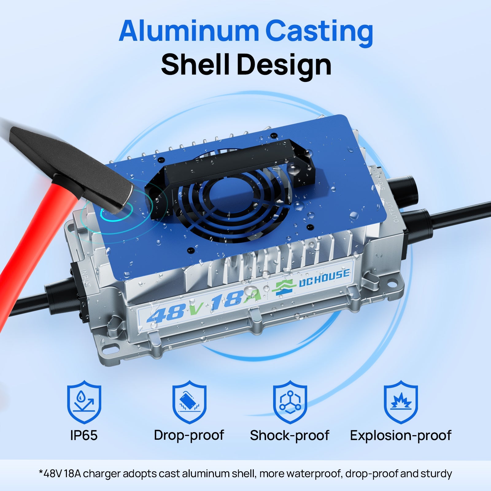 DC HOUSE Premium 48V 100Ah LiFePO4 Metal Case Battery with Charger - Ideal for Golf Carts
