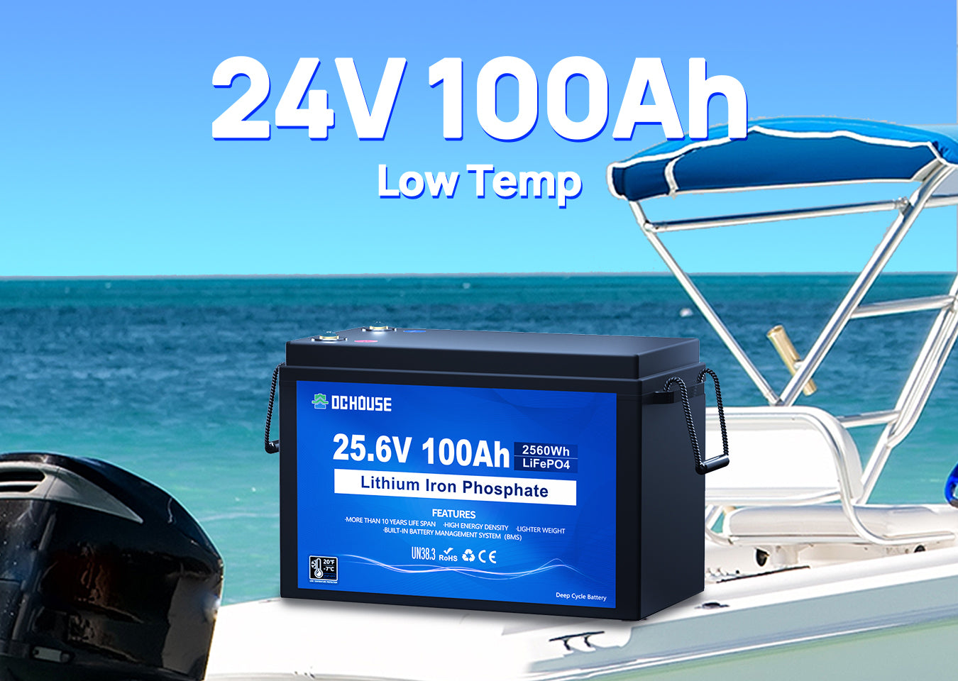 Powerful 24V 100Ah LiFePO4 battery designed for trolling motors, offering extended runtime, high efficiency, and reliable deep cycle performance